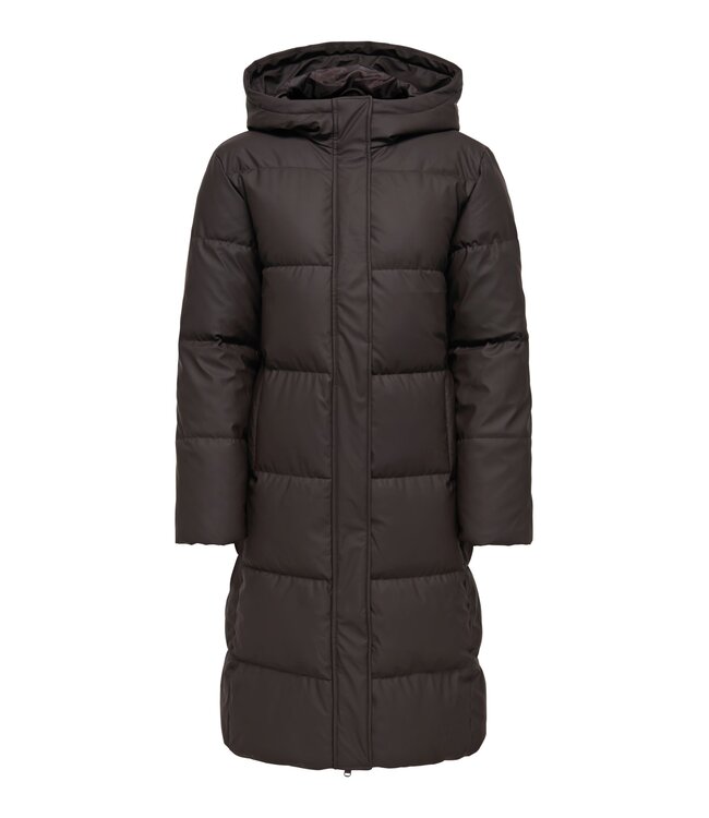 JDY JDYKAMMA Water Rep Long Puffer Chocolate Torte – Lange donkerbruine pufferjas