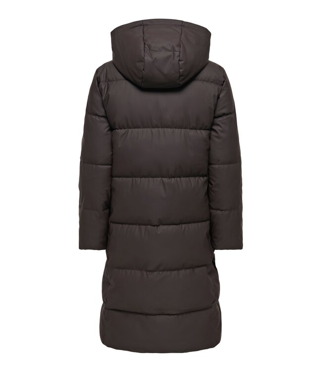 JDY JDYKAMMA Water Rep Long Puffer Chocolate Torte – Lange donkerbruine pufferjas