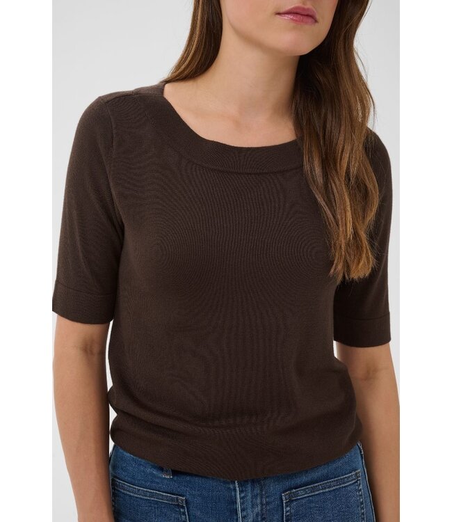 KAFFE KAlizza Boatneck Solid Pullover Coffee Bean – Fijngebreide damespull met boothals