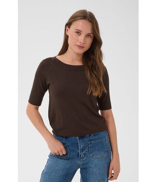 KAFFE KAlizza Boatneck Solid Pullover - Coffee Bean
