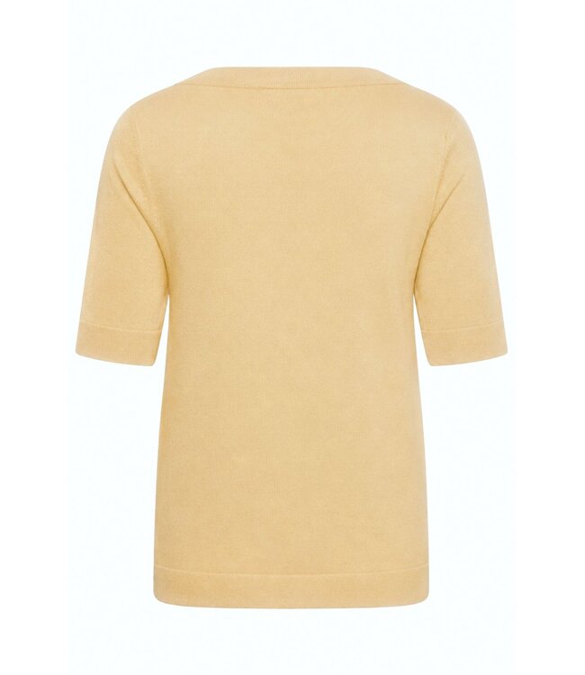 KAFFE KAlizza Boatneck Solid Pullover Sunlight – Lichtgele fijngebreide damespull met boothals