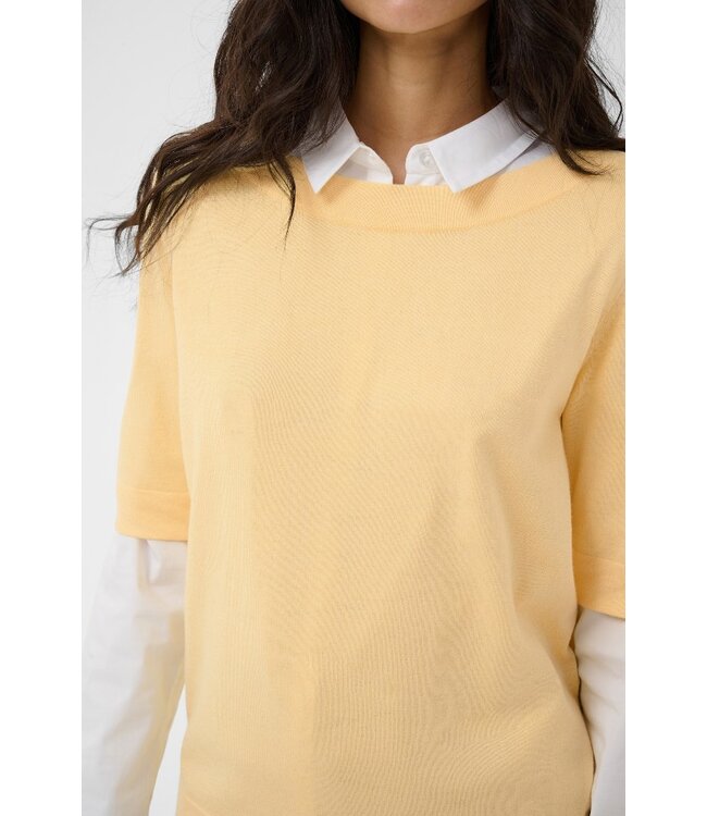 KAFFE KAlizza Boatneck Solid Pullover Sunlight – Lichtgele fijngebreide damespull met boothals