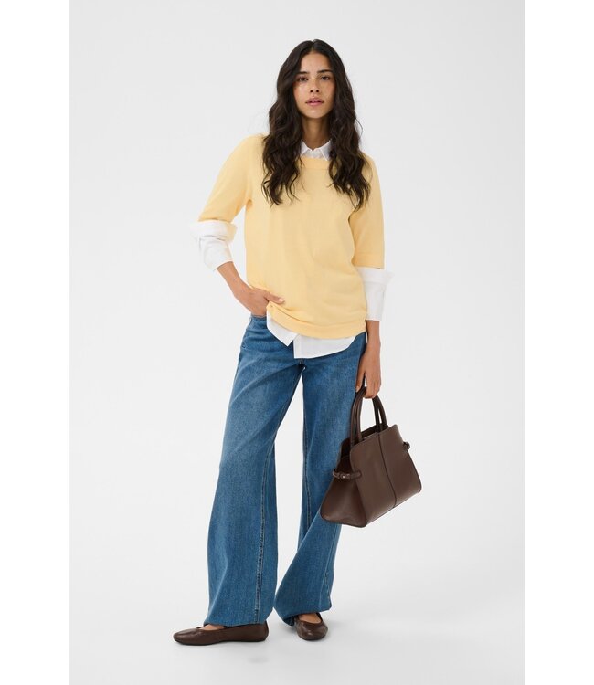 KAFFE KAlizza Boatneck Solid Pullover Sunlight – Lichtgele fijngebreide damespull met boothals