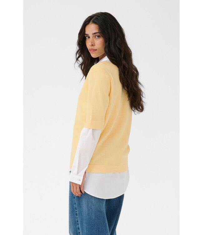 KAFFE KAlizza Boatneck Solid Pullover Sunlight – Lichtgele fijngebreide damespull met boothals