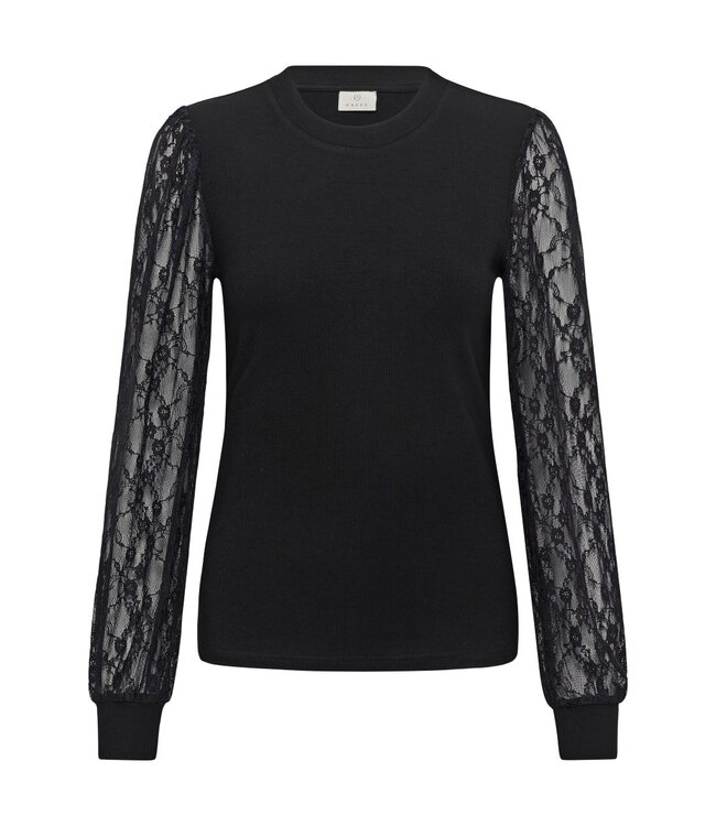 KAFFE KAliana Lace Blouse Black Deep – Zwarte damestop met kanten mouwen