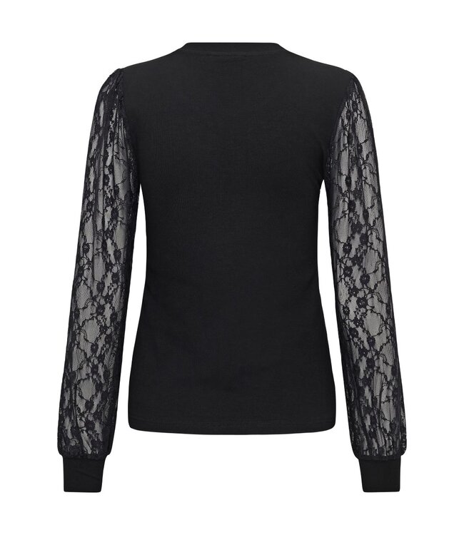 KAFFE KAliana Lace Blouse Black Deep – Zwarte damestop met kanten mouwen
