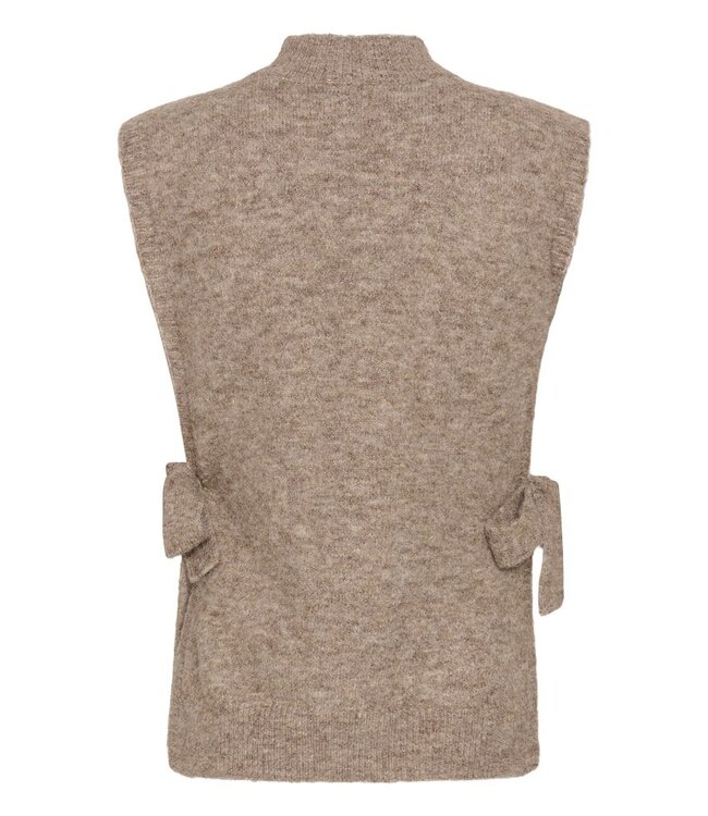 KAFFE KAmartine Knit Vest Desert Taupe Melange – Gebreid damesvest met strikdetails