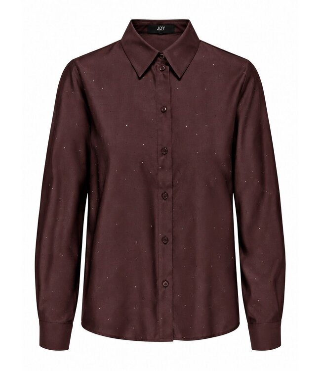 JDY JDYVILMA Shirt Chocolate Plum Rhinestones – Damesblouse met strass-steentjes