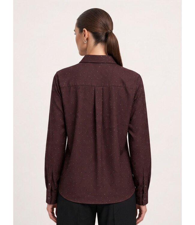 JDY JDYVILMA Shirt Chocolate Plum Rhinestones – Damesblouse met strass-steentjes