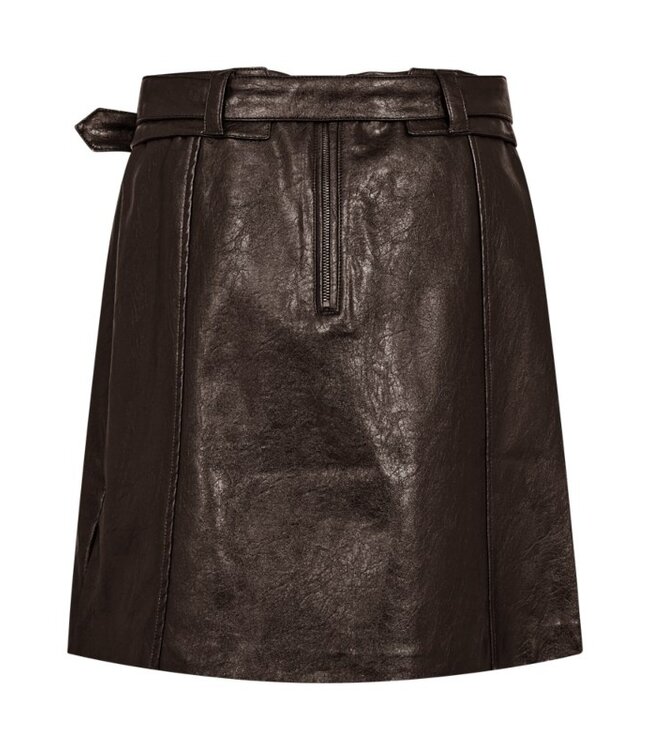 Freequent FQFREY Skirt Mole – Bruine PU-minirok in lederlook met ceintuur