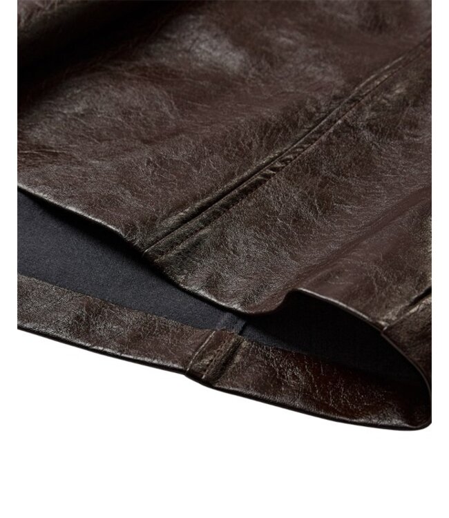 Freequent FQFREY Skirt Mole – Bruine PU-minirok in lederlook met ceintuur
