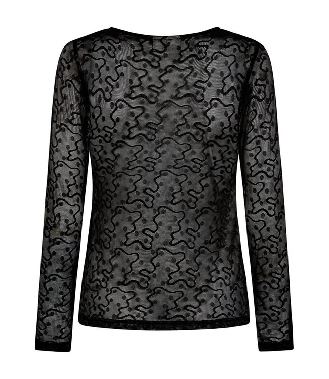 Freequent FQISBY Tee Black – Zwarte transparante mesh damestop met lange mouwen
