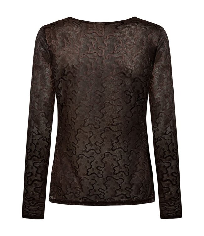 Freequent FQISBY Tee Mole – Bruine transparante mesh damestop met lange mouwen