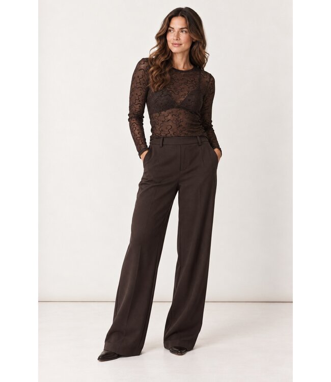 Freequent FQISBY Tee Mole – Bruine transparante mesh damestop met lange mouwen