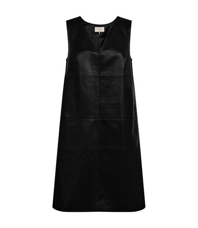 Freequent FQVEGGY Dress Black – Zwarte mouwloze lederlook jurk met V-hals