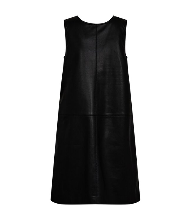 Freequent FQVEGGY Dress Black – Zwarte mouwloze lederlook jurk met V-hals