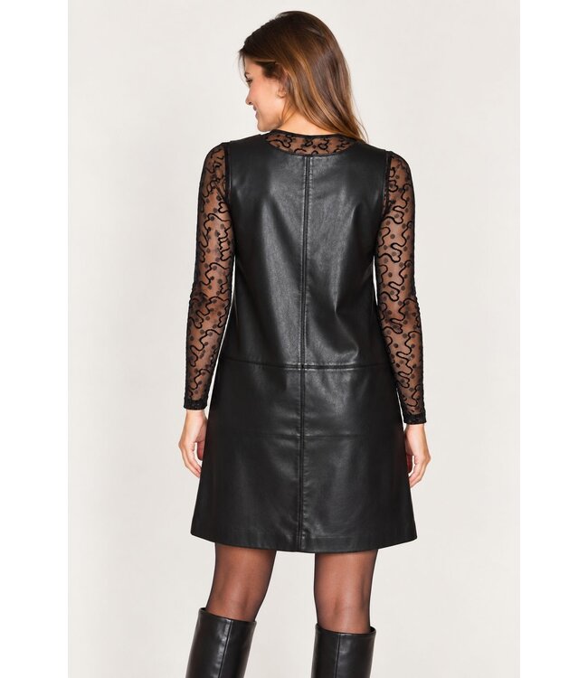 Freequent FQVEGGY Dress Black – Zwarte mouwloze lederlook jurk met V-hals