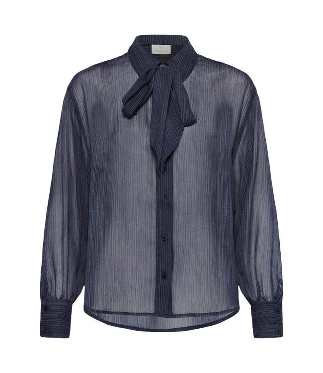 KAFFE KAlouisa Shirt Blue Blurry Stripes – Transparante blauwe damesblouse met strik