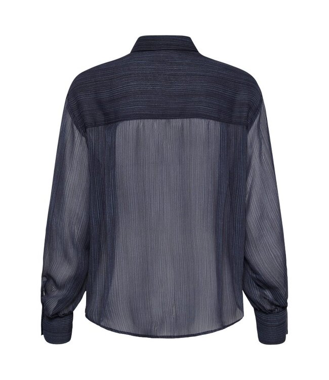 KAFFE KAlouisa Shirt Blue Blurry Stripes – Transparante blauwe damesblouse met strik