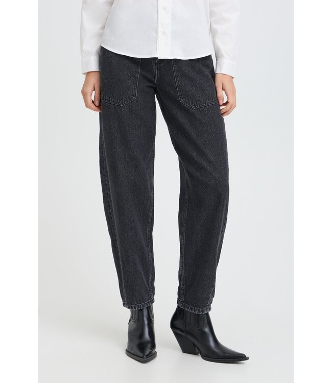 b.young BYKIZION Barrel Jeans Black Denim – Zwarte damesjeans met hoge taille en barrel fit