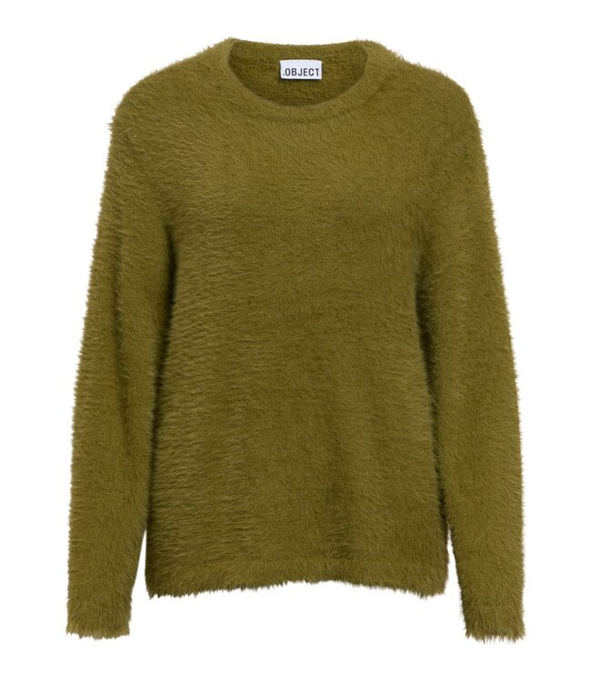 Object OBJLINDA Loose Pullover Martini Olive – Fluffy olijfgroene damespull