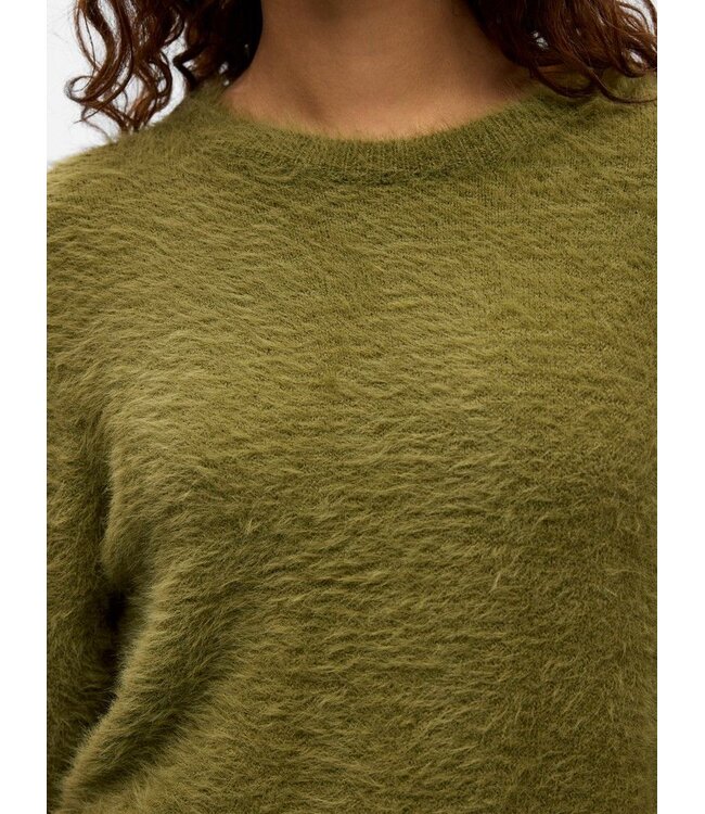 Object OBJLINDA Loose Pullover Martini Olive – Fluffy olijfgroene damespull