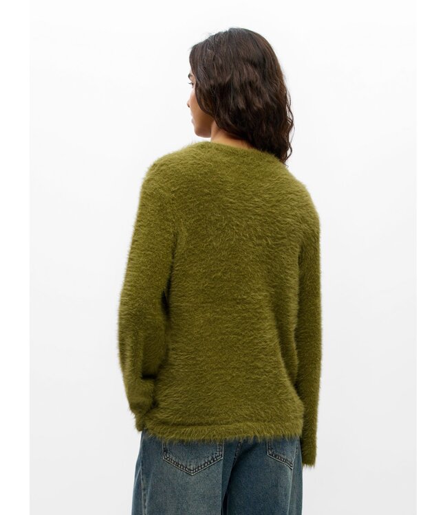 Object OBJLINDA Loose Pullover Martini Olive – Fluffy olijfgroene damespull