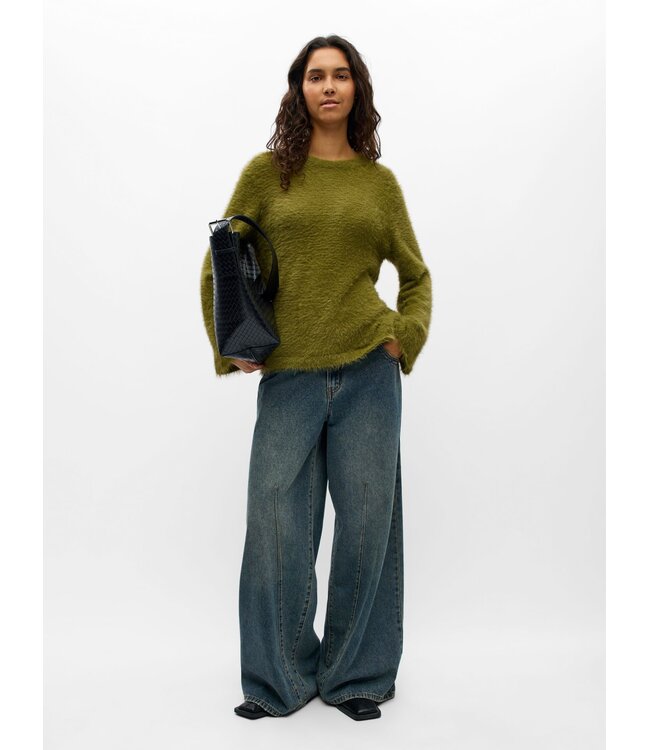 Object OBJLINDA Loose Pullover Martini Olive – Fluffy olijfgroene damespull
