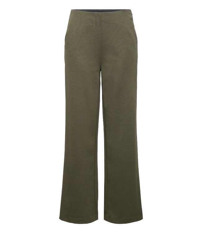 ICHI IHKATE Wide Pant 2 Forest Night – Olijfgroene damesbroek met wijde pijpen