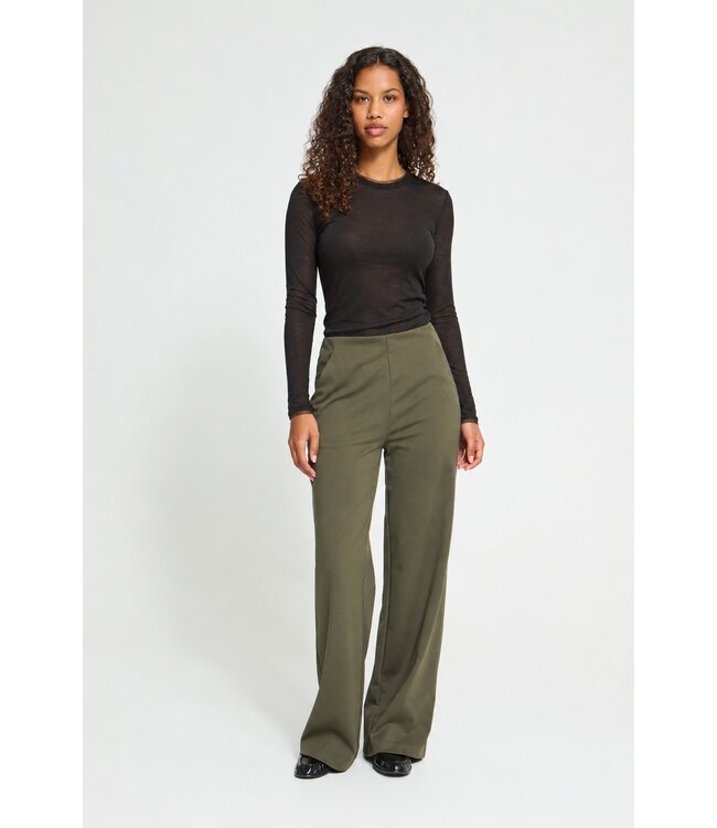 ICHI IHKATE Wide Pant 2 Forest Night – Olijfgroene damesbroek met wijde pijpen