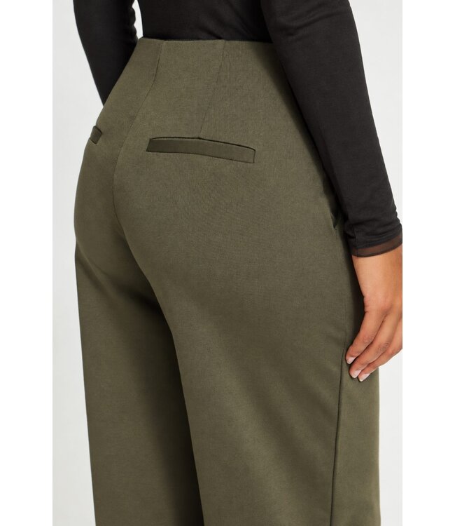 ICHI IHKATE Wide Pant 2 Forest Night – Olijfgroene damesbroek met wijde pijpen
