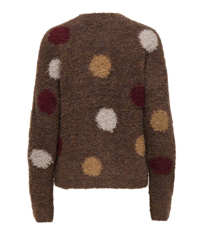 JDY JDYDOTTIE O-Neck Dot Pullover Bison Rum Raisin – Bruine damestrui met kleurrijke stippen