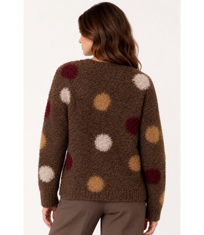 JDY JDYDOTTIE O-Neck Dot Pullover Bison Rum Raisin – Bruine damestrui met kleurrijke stippen