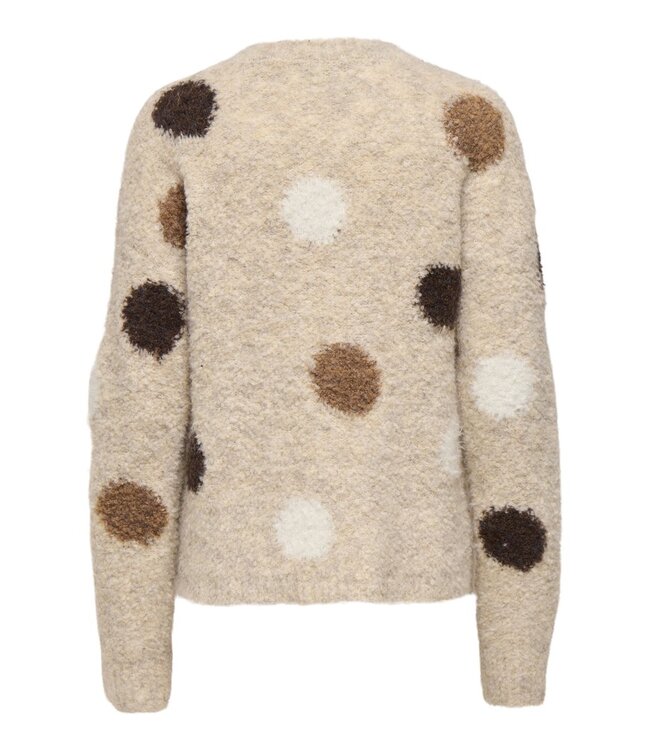 JDY JDYDOTTIE O-Neck Dot Pullover Pussywillow Gray – Lichtbeige damestrui met bruine stippen