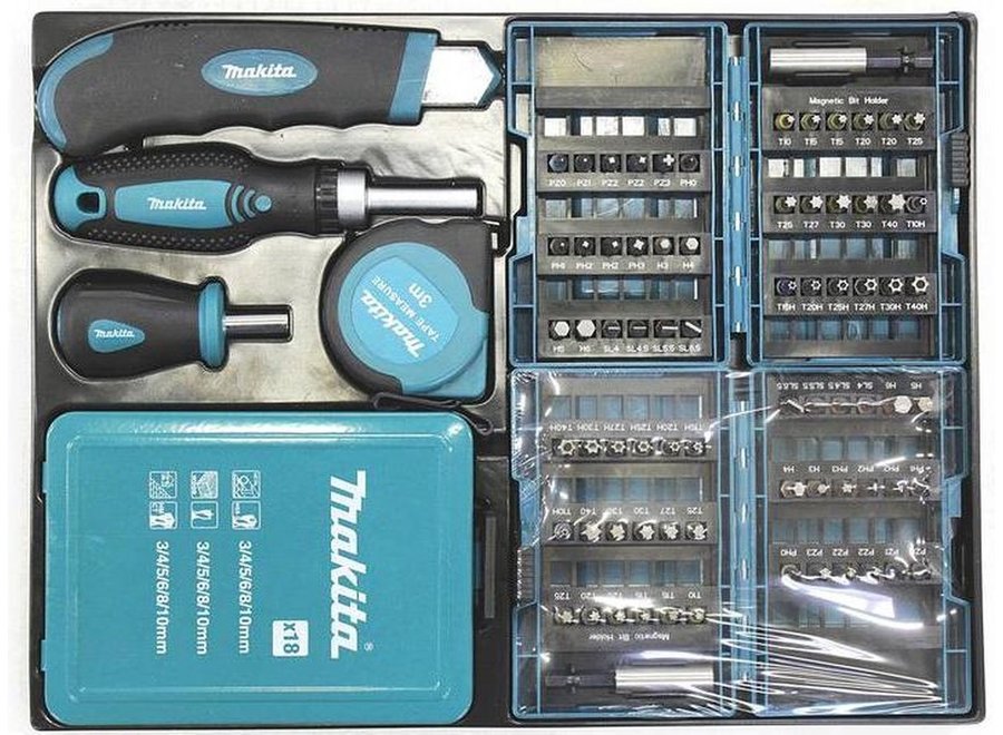 Makita Klopboor-schroemachine 18V  3.0Ah Li-On incl 2 accu's en 96-delige accessoires DHP453RFX2