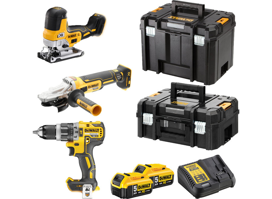 DeWALT DCK329P2T 18V Li-ion accu 3-delige combiset (2x 5.0Ah accu) in 2 TSTAK koffers