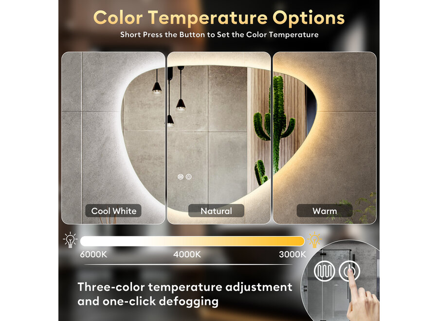 Badkamerspiegel met verlichting en verwarming -Asymmetrisch- 80x60cm