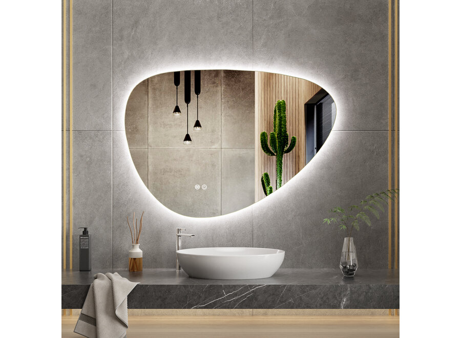 Badkamerspiegel met verlichting en verwarming -Asymmetrisch- 100x70cm