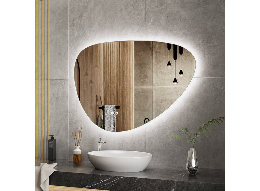 Badkamerspiegel met verlichting en verwarming -Asymmetrisch- 100x70cm