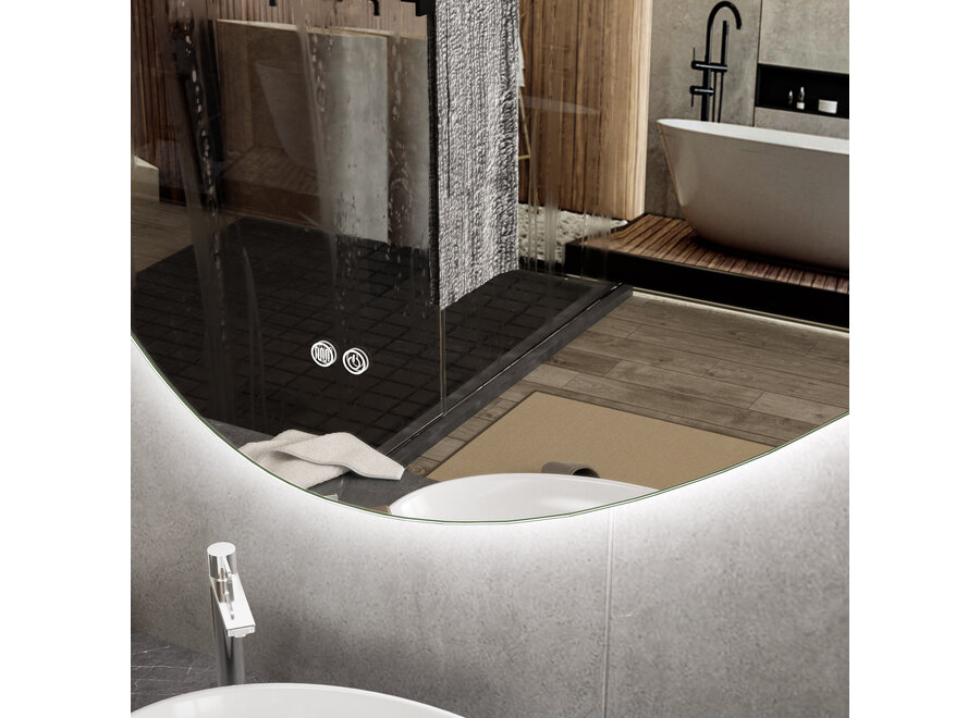 Badkamerspiegel met verlichting en verwarming -Asymmetrisch- 100x70cm