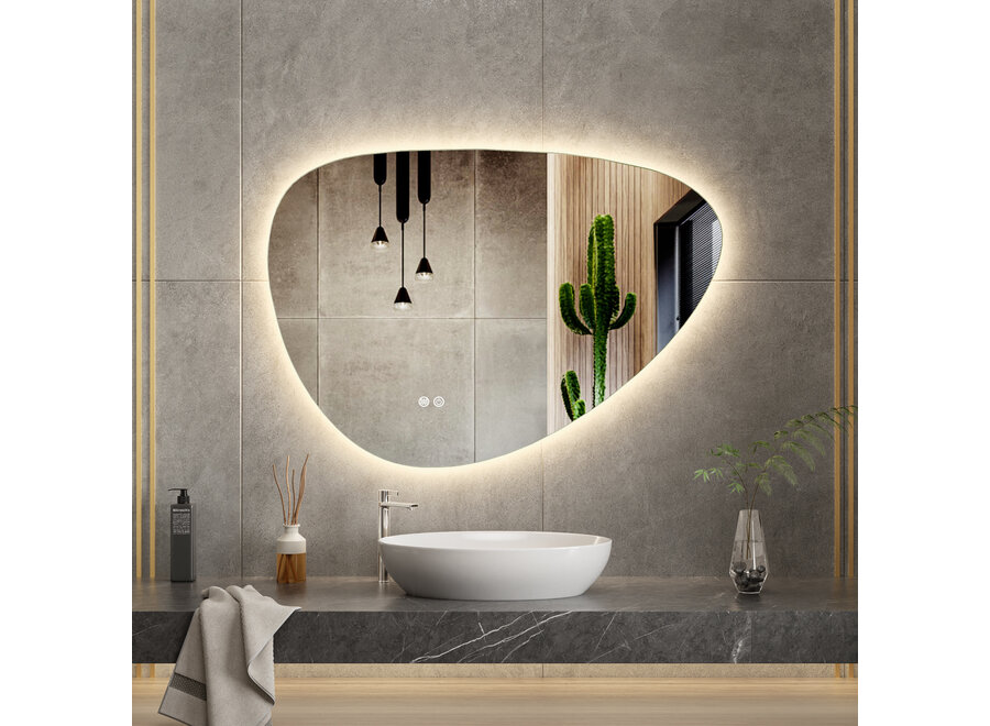 Badkamerspiegel met verlichting en verwarming -Asymmetrisch- 100x70cm
