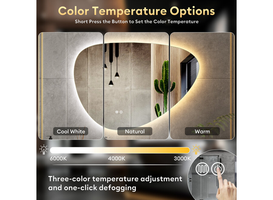 Badkamerspiegel met verlichting en verwarming -Asymmetrisch- 100x70cm