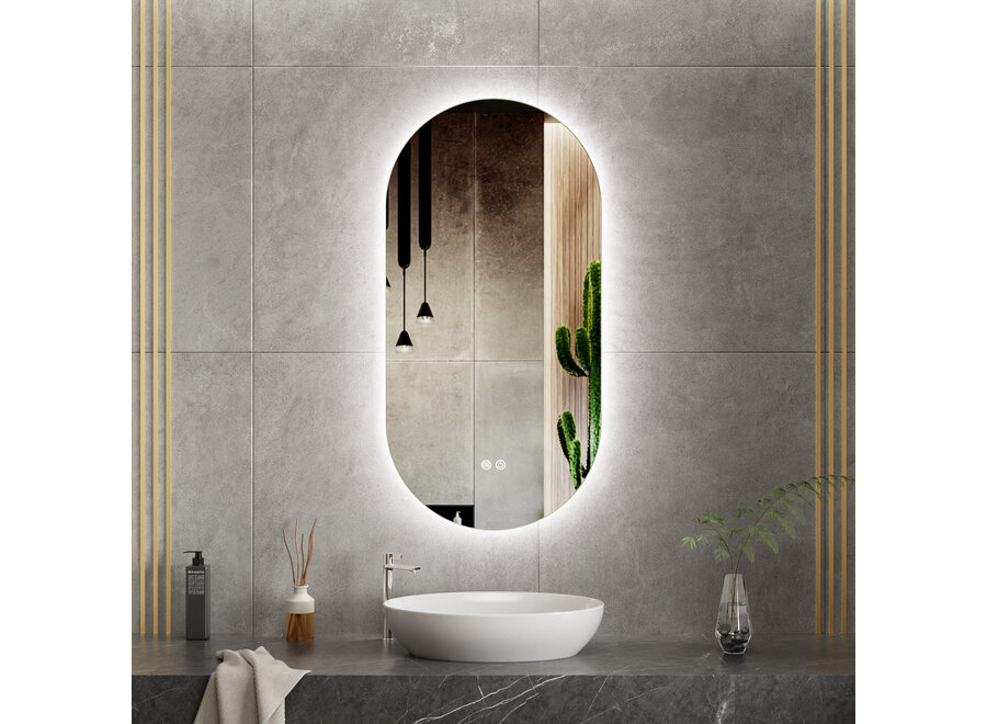 Badkamerspiegel met verlichting en verwarming - Ovaal - 50x100cm