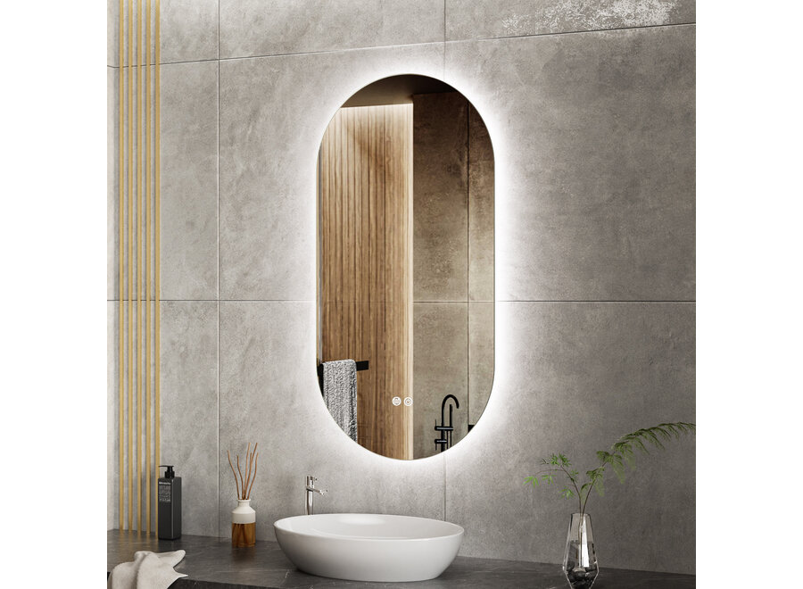 Badkamerspiegel met verlichting en verwarming - Ovaal - 50x100cm