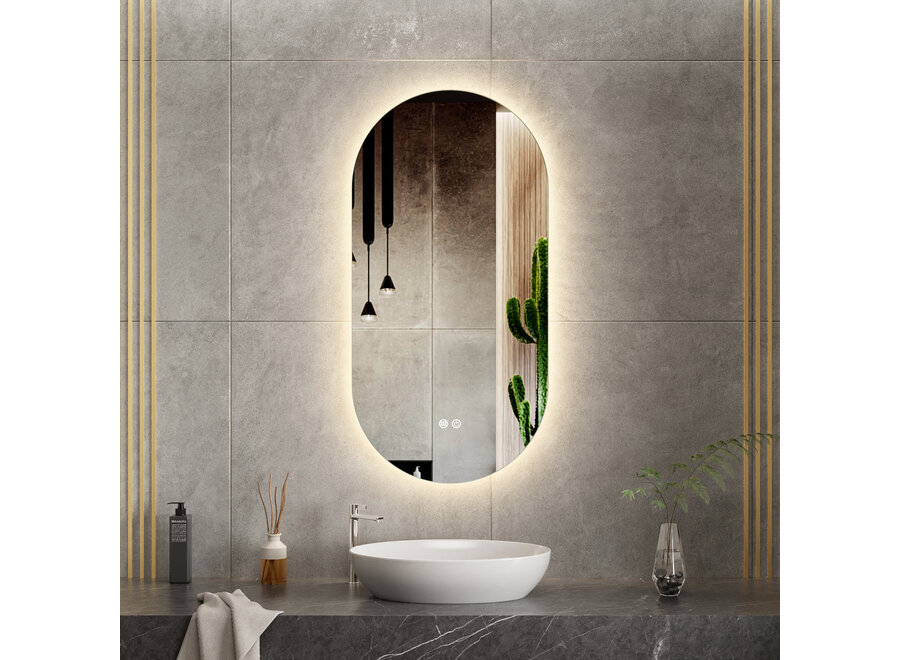 Badkamerspiegel met verlichting en verwarming - Ovaal - 50x100cm