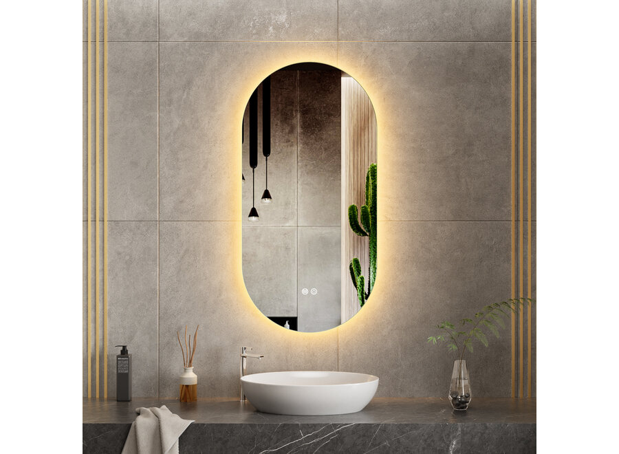 Badkamerspiegel met verlichting en verwarming - Ovaal - 50x100cm