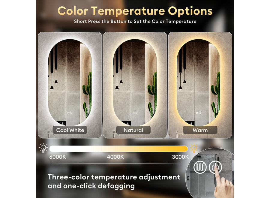 Badkamerspiegel met verlichting en verwarming - Ovaal - 50x100cm