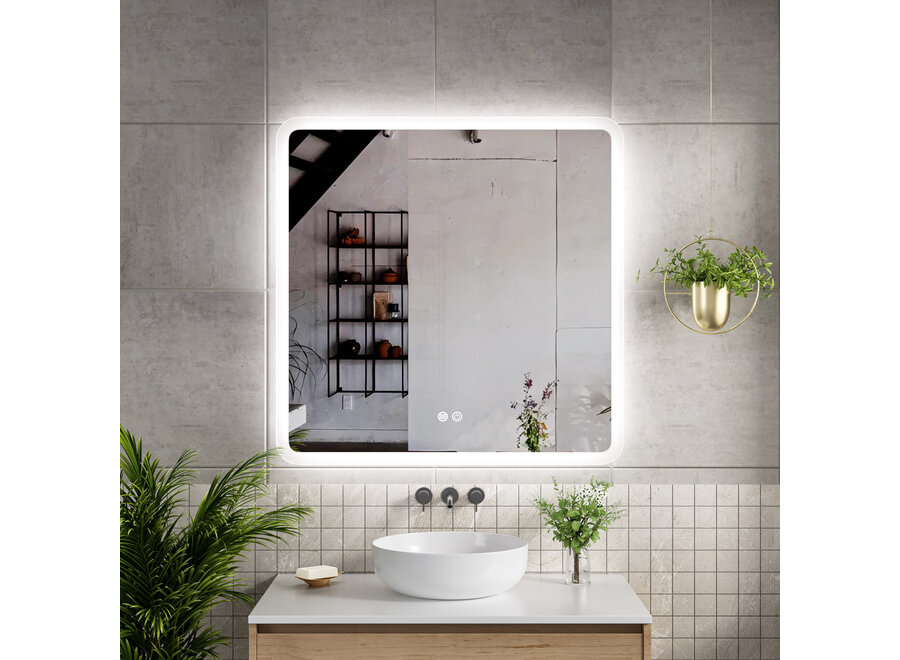 Badkamerspiegel met LED en verwarming - vierkant - 80x80cm