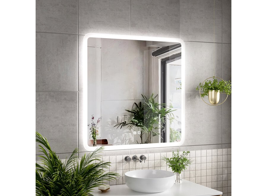 Badkamerspiegel met LED en verwarming - vierkant - 80x80cm