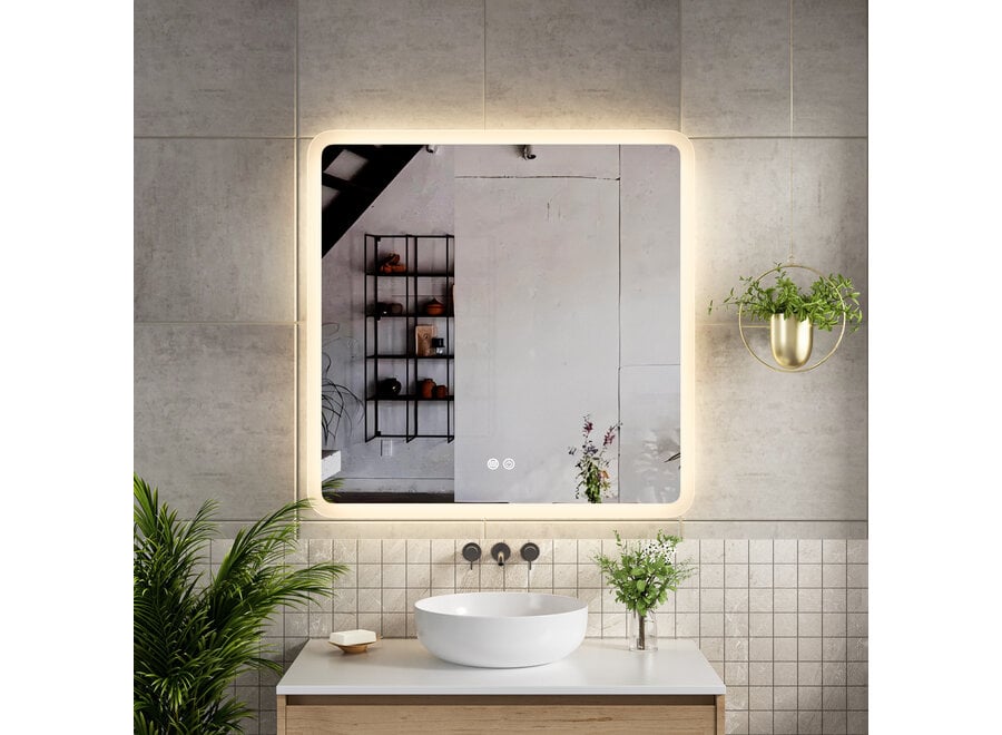 Badkamerspiegel met LED en verwarming - vierkant - 80x80cm